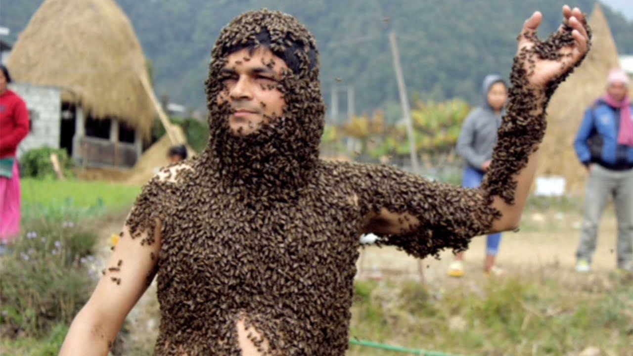 Nepal Man Covers Himself In Bees