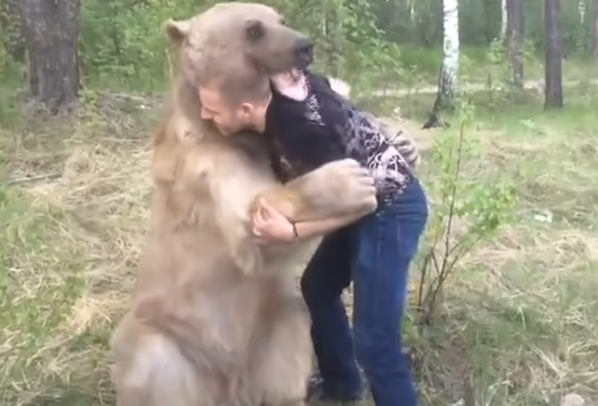 Russian Guy Plays With Bear